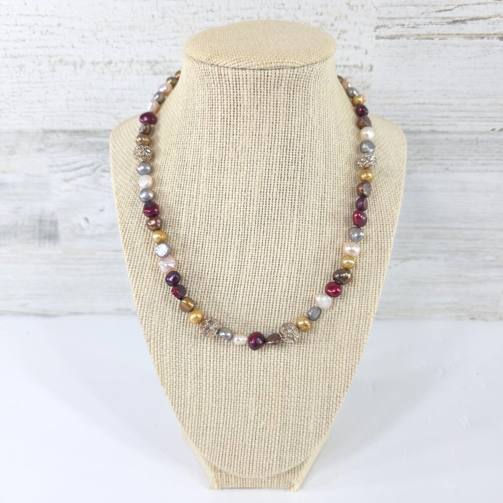 MULTICOLOR FRESHWATER CULTURED PEARLS BEADED NECKLACE 18in LOBSTER CLOSURE